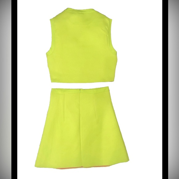 Zara 2 Pc Set Stretch Skirt & Top In Acid Green/ Yellow Color Women Sz S/ M - Picture 4 of 11